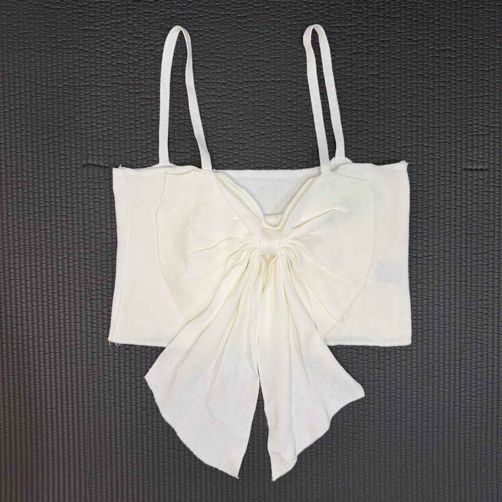 Elegant Cream Bow Tie Women Top